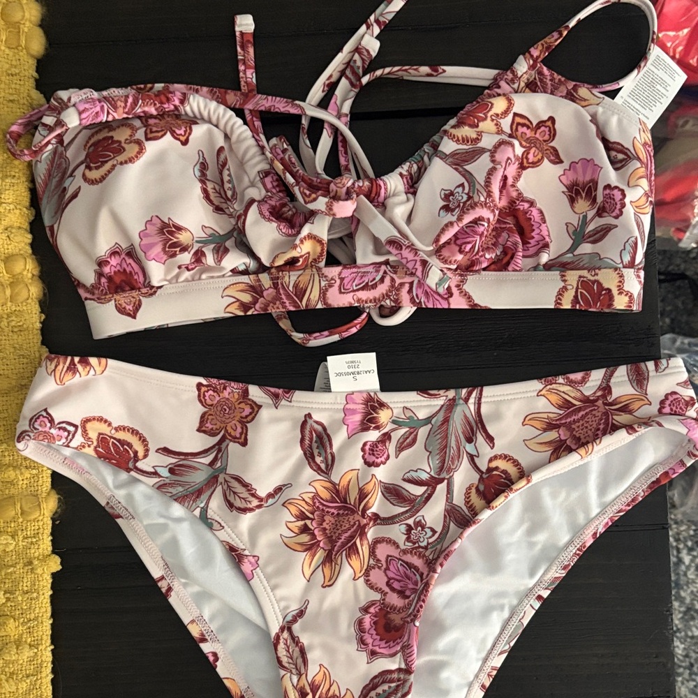 Floral Bikini Set with Pink and Red Accents
